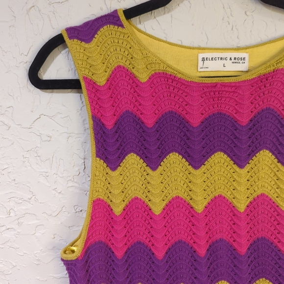 Electric & Rose Multicolor Crochet Zigzag Mini Dress Women's Size Large Vibrant - Picture 4 of 12